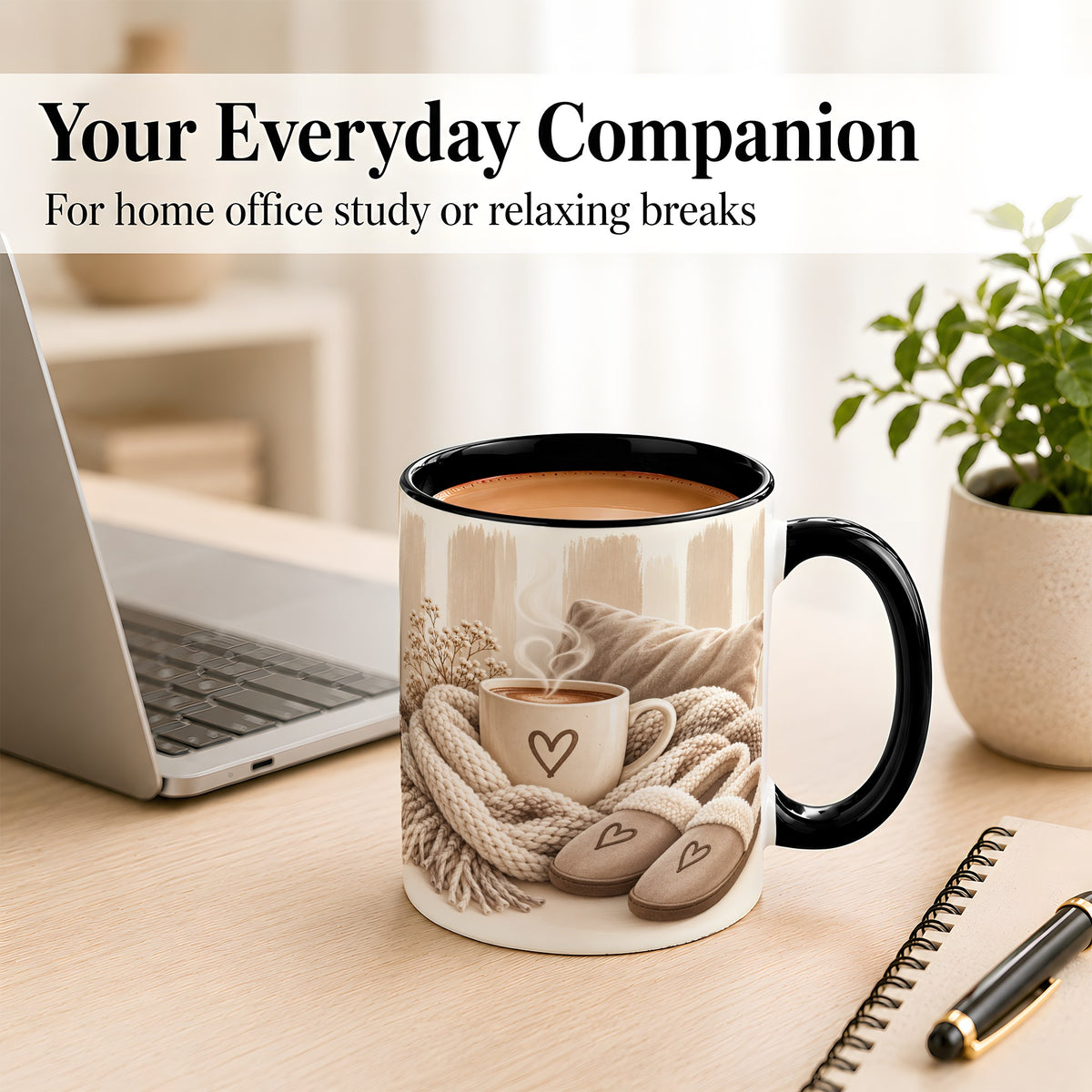 #pl[11oz|Black] Cozy Coffee Mug, Neutral Heart Mug, Ceramic Cup