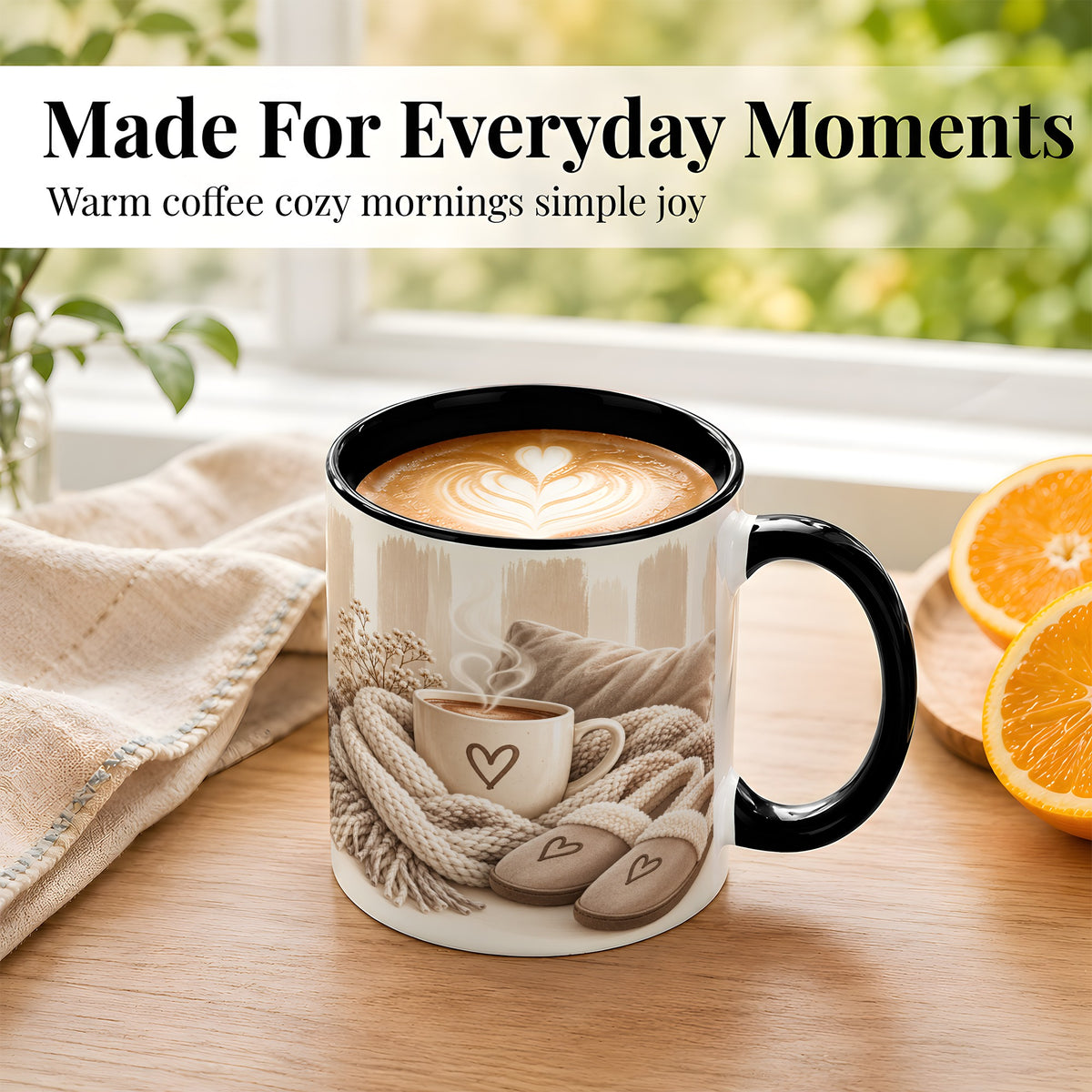 #pl[11oz|Black] Cozy Coffee Mug, Neutral Heart Mug, Ceramic Cup