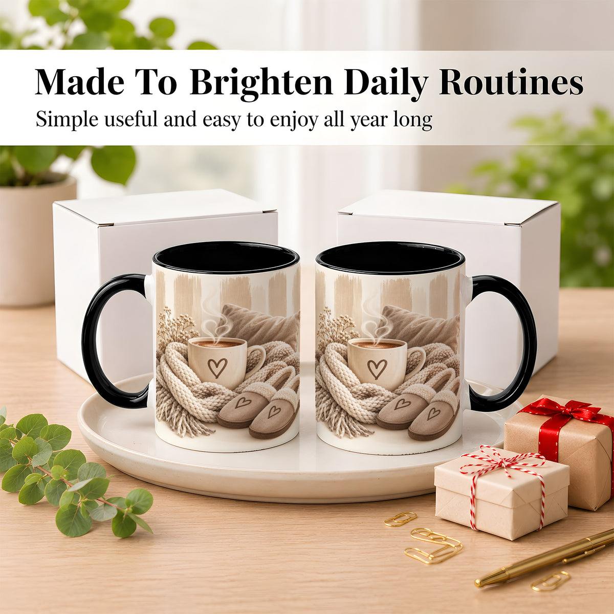 #pl[11oz|Black] Cozy Coffee Mug, Neutral Heart Mug, Ceramic Cup