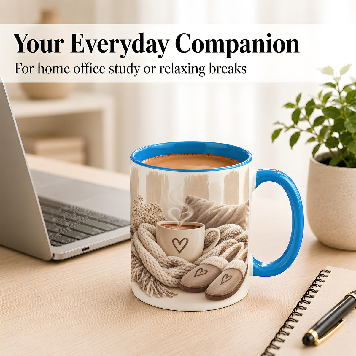 #pl[11oz|Blue] Cozy Coffee Mug, Neutral Heart Mug, Ceramic Cup
