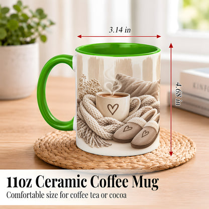 #pl[11oz|Green] Cozy Coffee Mug, Neutral Heart Mug, Ceramic Cup