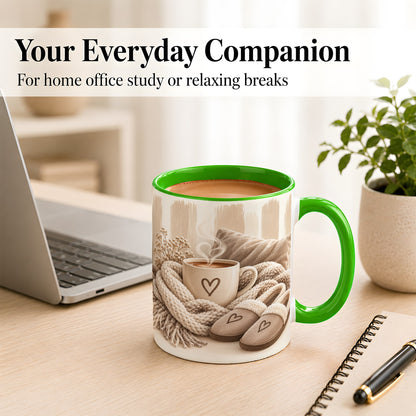 #pl[11oz|Green] Cozy Coffee Mug, Neutral Heart Mug, Ceramic Cup