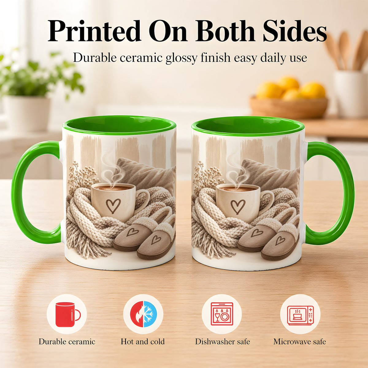 #pl[11oz|Green] Cozy Coffee Mug, Neutral Heart Mug, Ceramic Cup