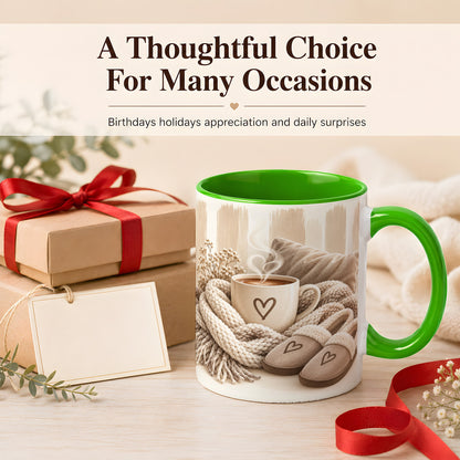 #pl[11oz|Green] Cozy Coffee Mug, Neutral Heart Mug, Ceramic Cup