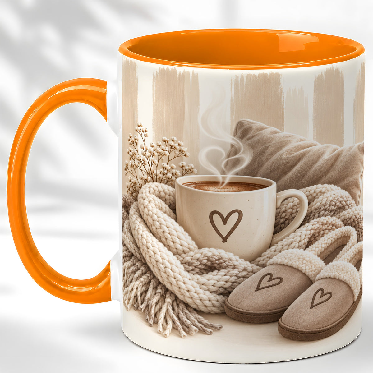 #pl[11oz|Orange] Cozy Coffee Mug, Neutral Heart Mug, Ceramic Cup