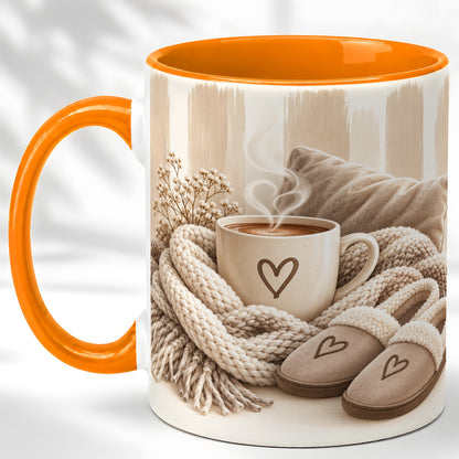 #pl[11oz|Orange] Cozy Coffee Mug, Neutral Heart Mug, Ceramic Cup
