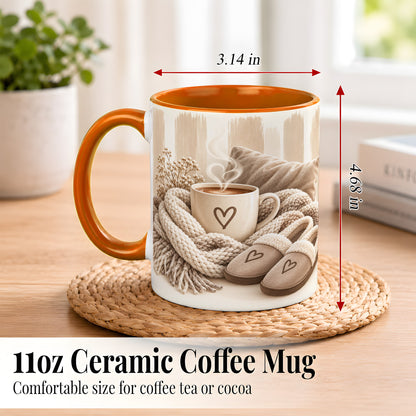#pl[11oz|Orange] Cozy Coffee Mug, Neutral Heart Mug, Ceramic Cup