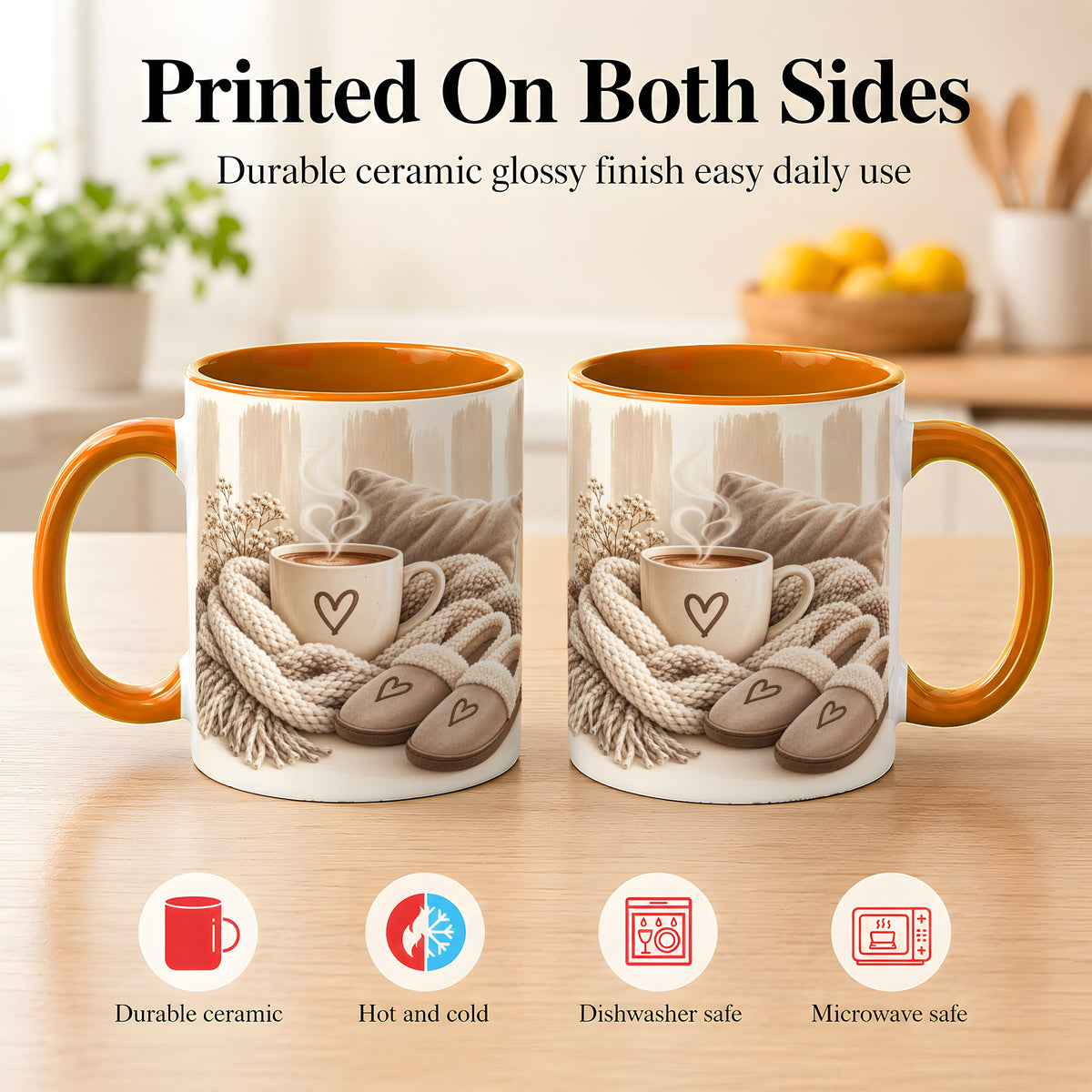 #pl[11oz|Orange] Cozy Coffee Mug, Neutral Heart Mug, Ceramic Cup