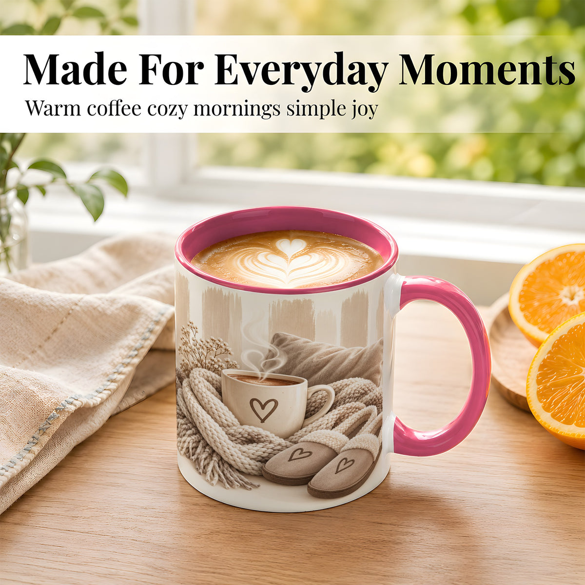 #pl[11oz|Pink] Cozy Coffee Mug, Neutral Heart Mug, Ceramic Cup