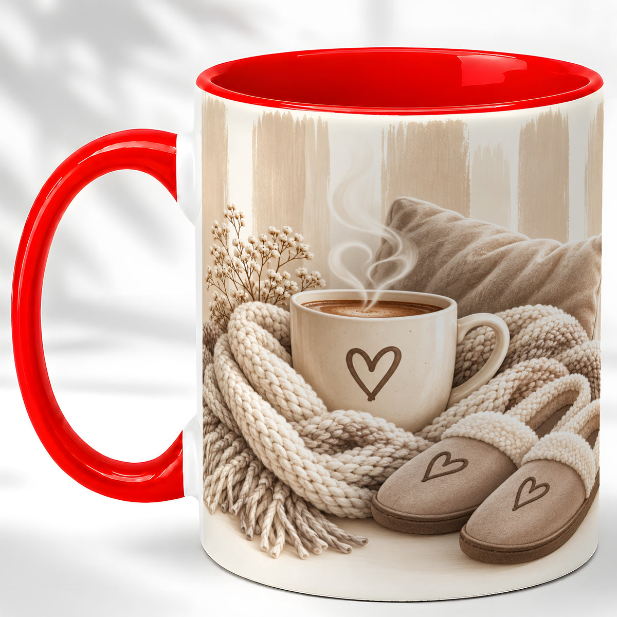 Cozy Coffee Mug, Neutral Heart Mug, Ceramic Cup