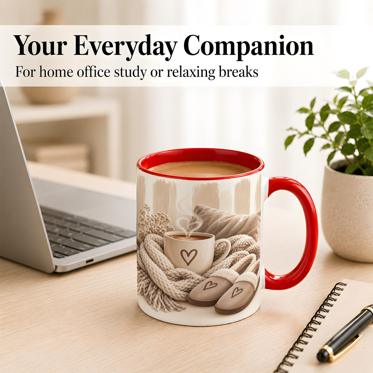 #pl[11oz|Red] Cozy Coffee Mug, Neutral Heart Mug, Ceramic Cup