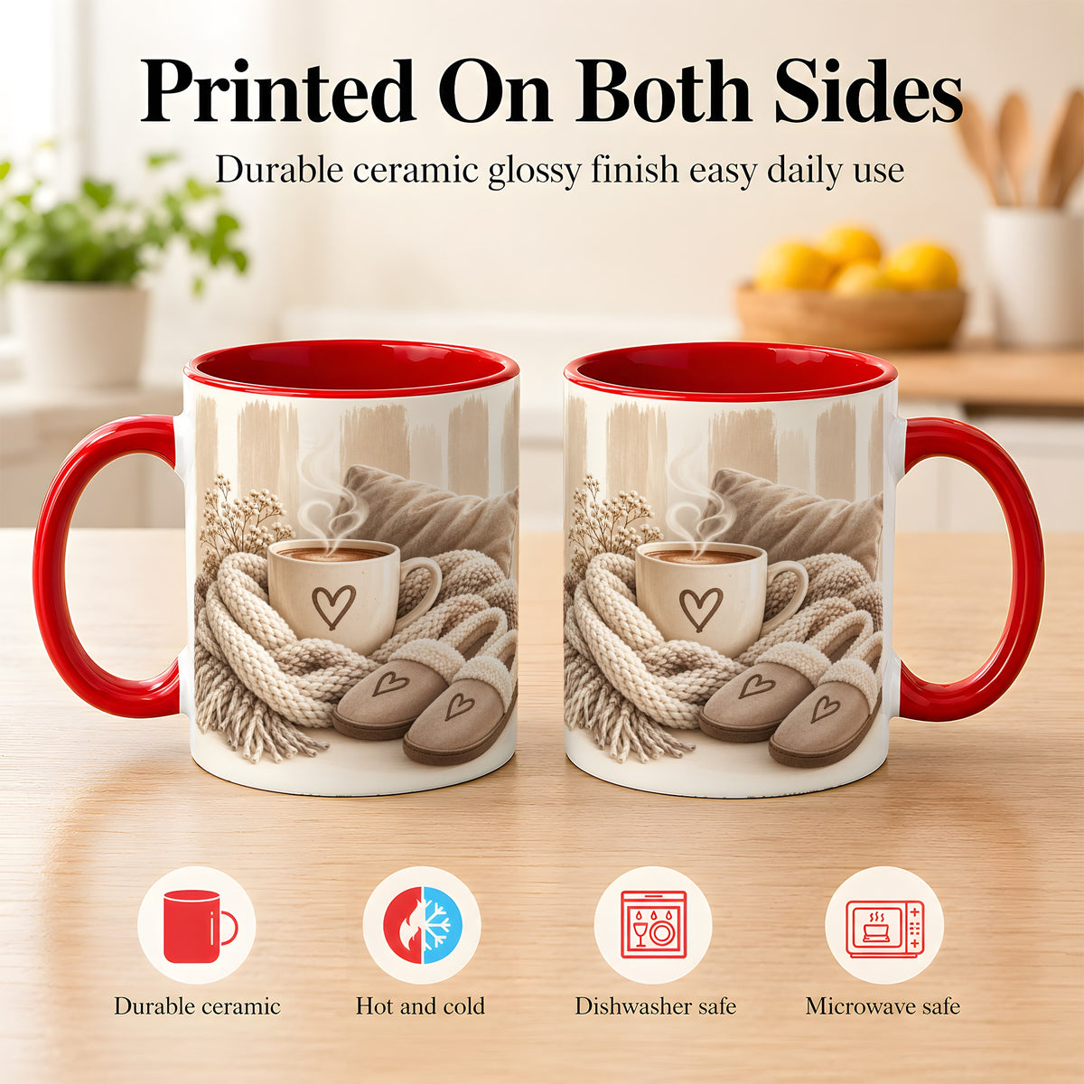 #pl[11oz|Red] Cozy Coffee Mug, Neutral Heart Mug, Ceramic Cup