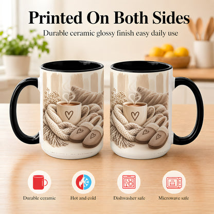 #pl[15oz|Black] Cozy Coffee Mug, Neutral Heart Mug, Ceramic Cup