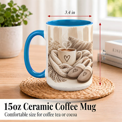 #pl[15oz|Blue] Cozy Coffee Mug, Neutral Heart Mug, Ceramic Cup
