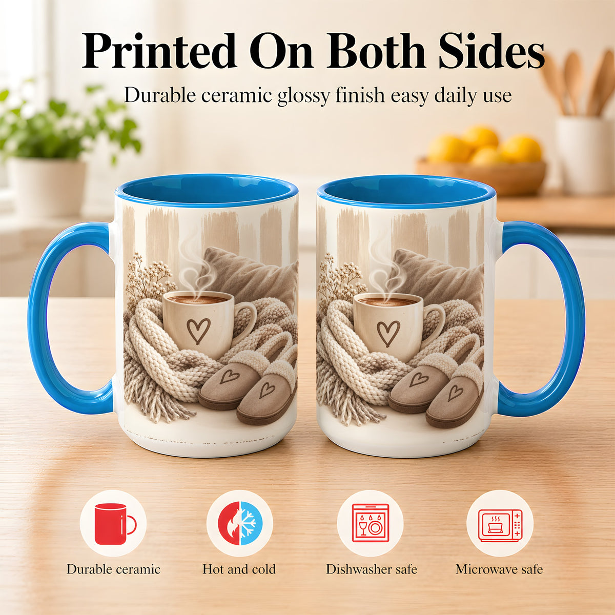 #pl[15oz|Blue] Cozy Coffee Mug, Neutral Heart Mug, Ceramic Cup