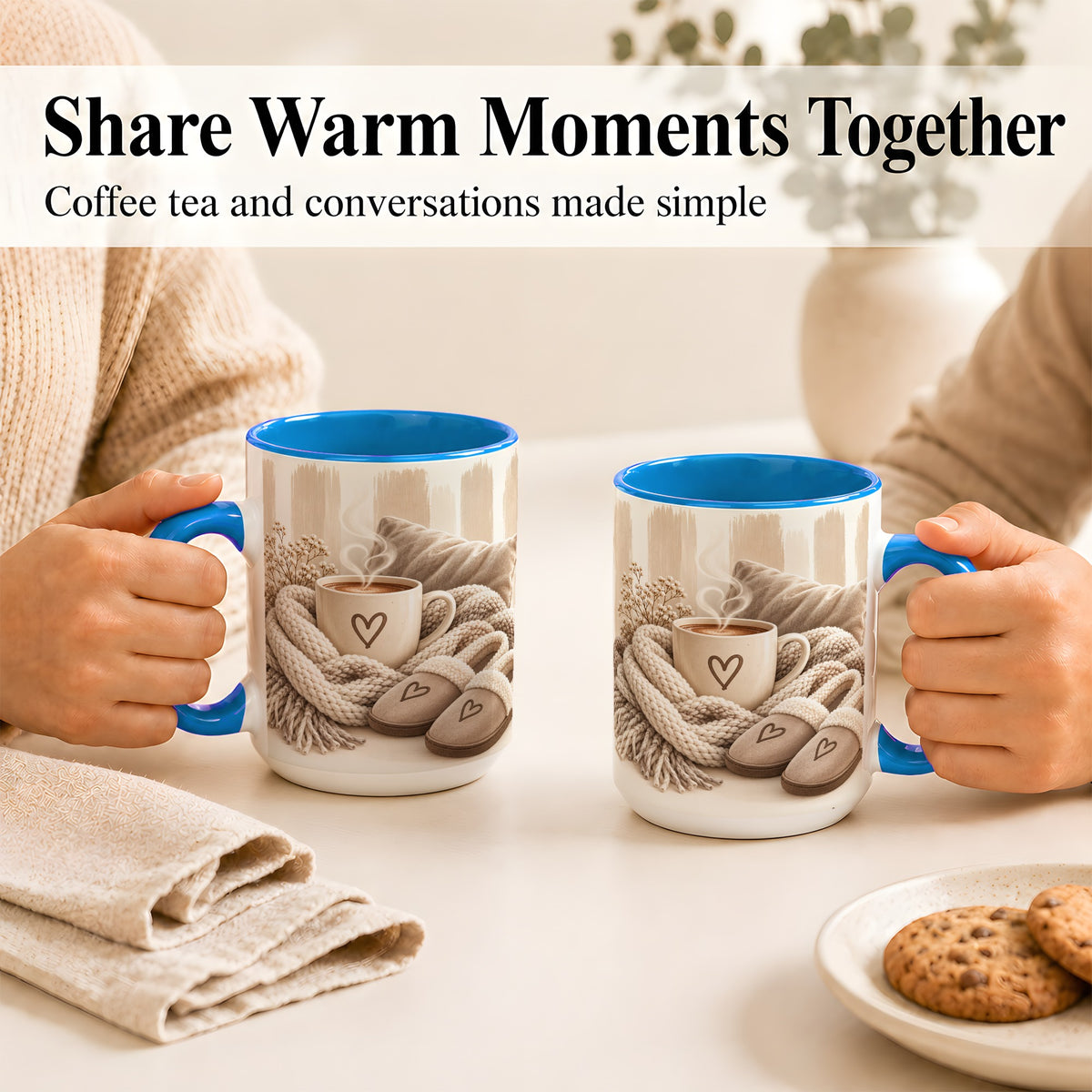#pl[15oz|Blue] Cozy Coffee Mug, Neutral Heart Mug, Ceramic Cup