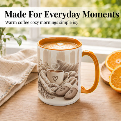 #pl[15oz|Orange] Cozy Coffee Mug, Neutral Heart Mug, Ceramic Cup