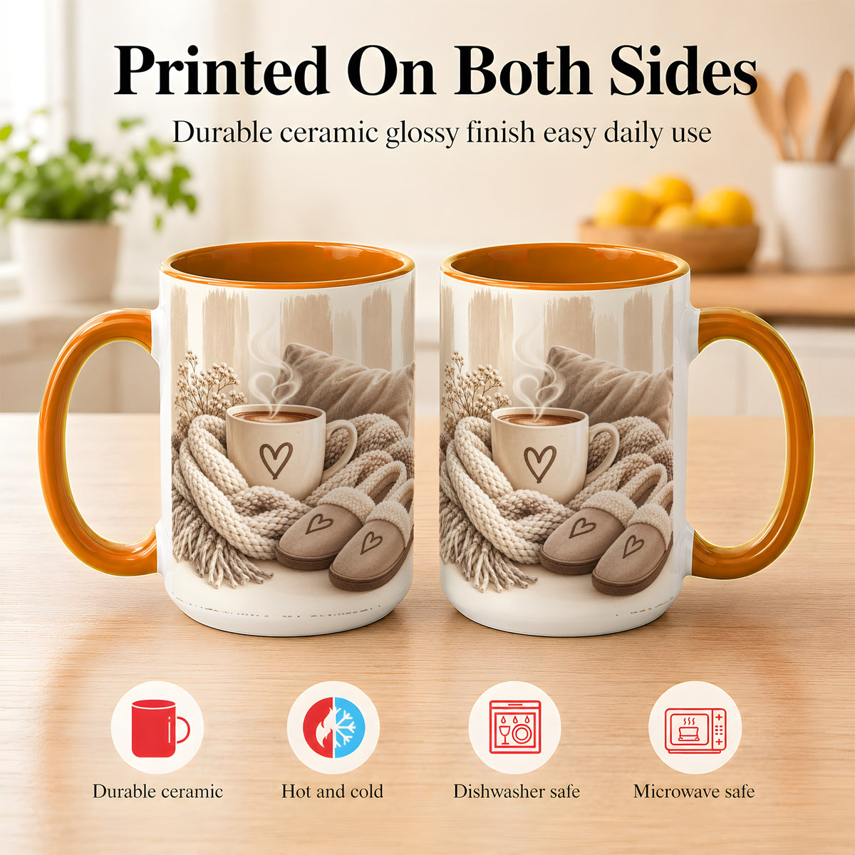 #pl[15oz|Orange] Cozy Coffee Mug, Neutral Heart Mug, Ceramic Cup