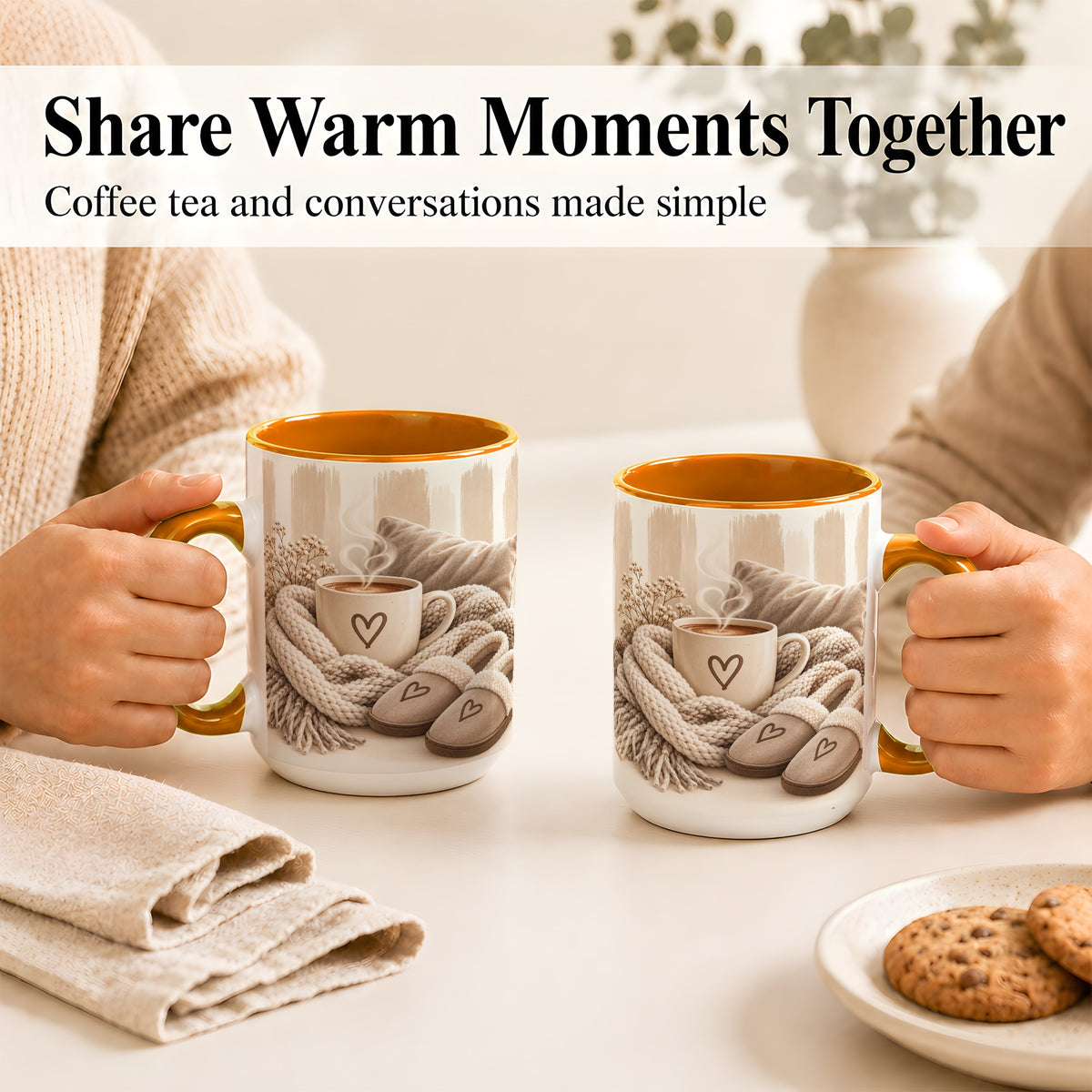 #pl[15oz|Orange] Cozy Coffee Mug, Neutral Heart Mug, Ceramic Cup