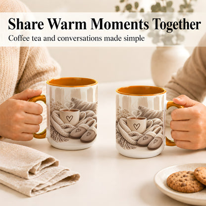 #pl[15oz|Orange] Cozy Coffee Mug, Neutral Heart Mug, Ceramic Cup