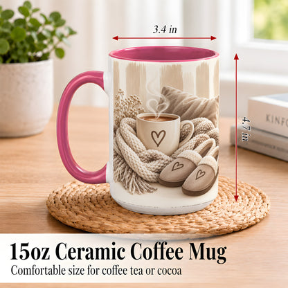 #pl[15oz|Pink] Cozy Coffee Mug, Neutral Heart Mug, Ceramic Cup