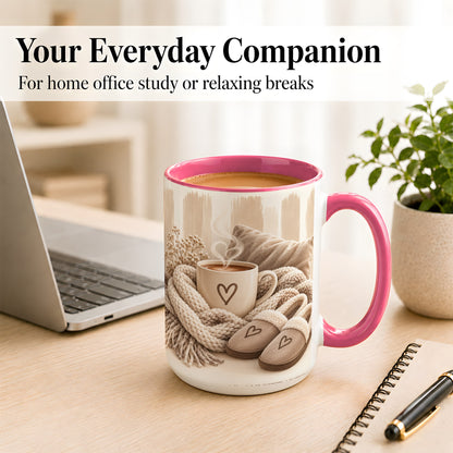 #pl[15oz|Pink] Cozy Coffee Mug, Neutral Heart Mug, Ceramic Cup