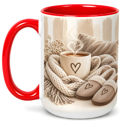 #pl[15oz|Red] Cozy Coffee Mug, Neutral Heart Mug, Ceramic Cup