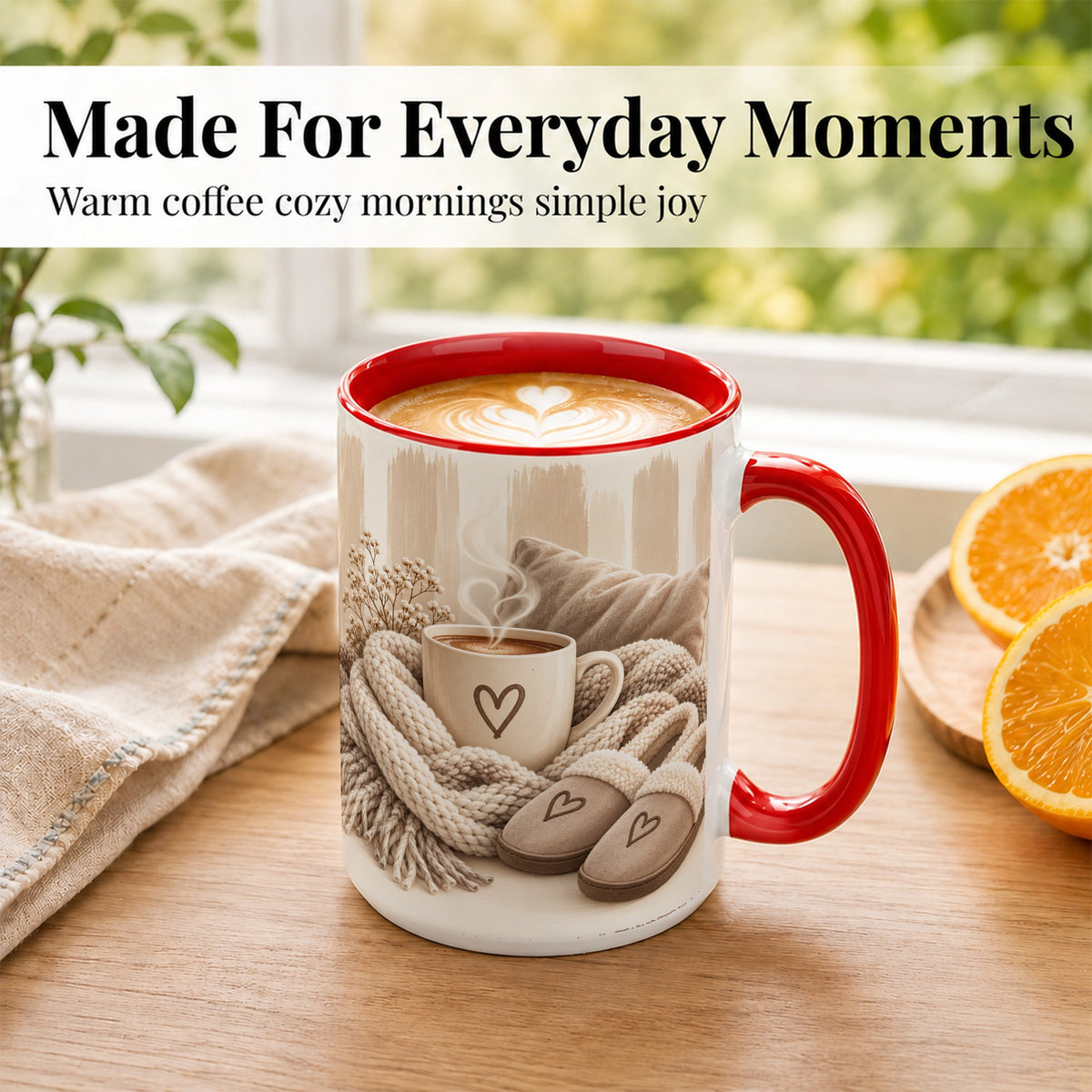 #pl[15oz|Red] Cozy Coffee Mug, Neutral Heart Mug, Ceramic Cup