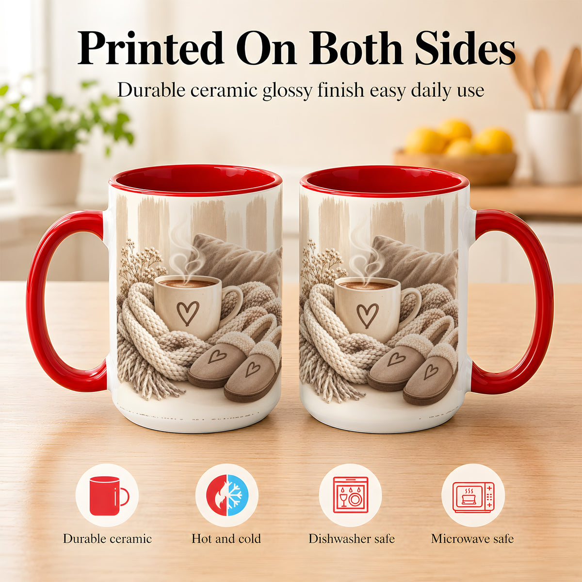 #pl[15oz|Red] Cozy Coffee Mug, Neutral Heart Mug, Ceramic Cup