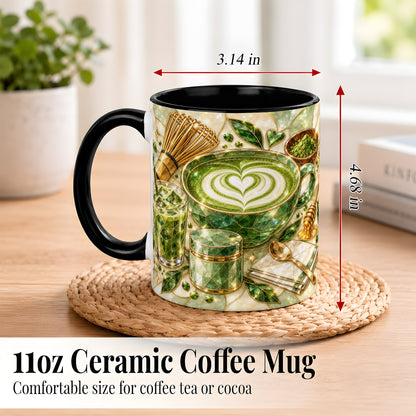 #pl[11oz|Black] Matcha Latte Coffee Mug, Green Tea Mug, Ceramic Cup