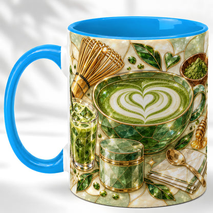 #pl[11oz|Blue] Matcha Latte Coffee Mug, Green Tea Mug, Ceramic Cup