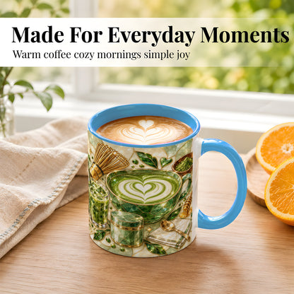 #pl[11oz|Blue] Matcha Latte Coffee Mug, Green Tea Mug, Ceramic Cup