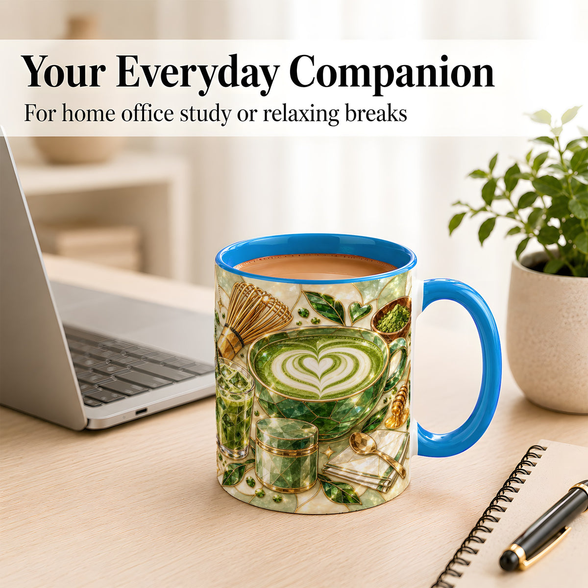 #pl[11oz|Blue] Matcha Latte Coffee Mug, Green Tea Mug, Ceramic Cup