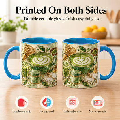 #pl[11oz|Blue] Matcha Latte Coffee Mug, Green Tea Mug, Ceramic Cup