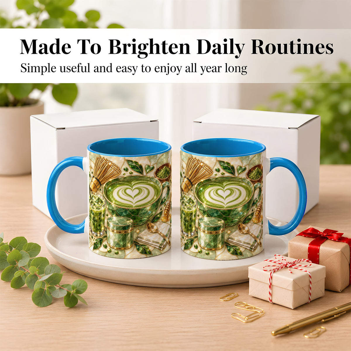 #pl[11oz|Blue] Matcha Latte Coffee Mug, Green Tea Mug, Ceramic Cup
