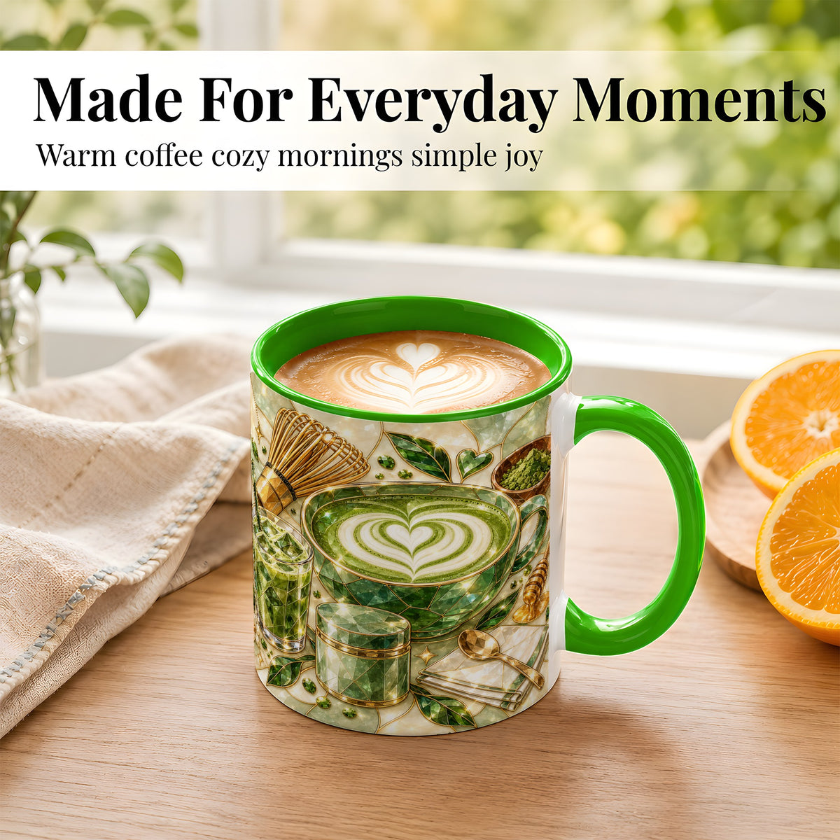 #pl[11oz|Green] Matcha Latte Coffee Mug, Green Tea Mug, Ceramic Cup