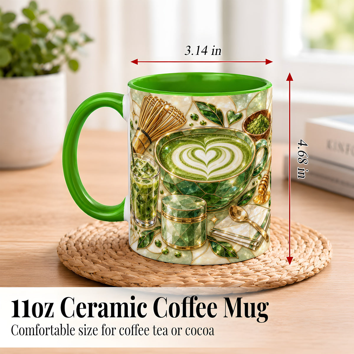 #pl[11oz|Green] Matcha Latte Coffee Mug, Green Tea Mug, Ceramic Cup