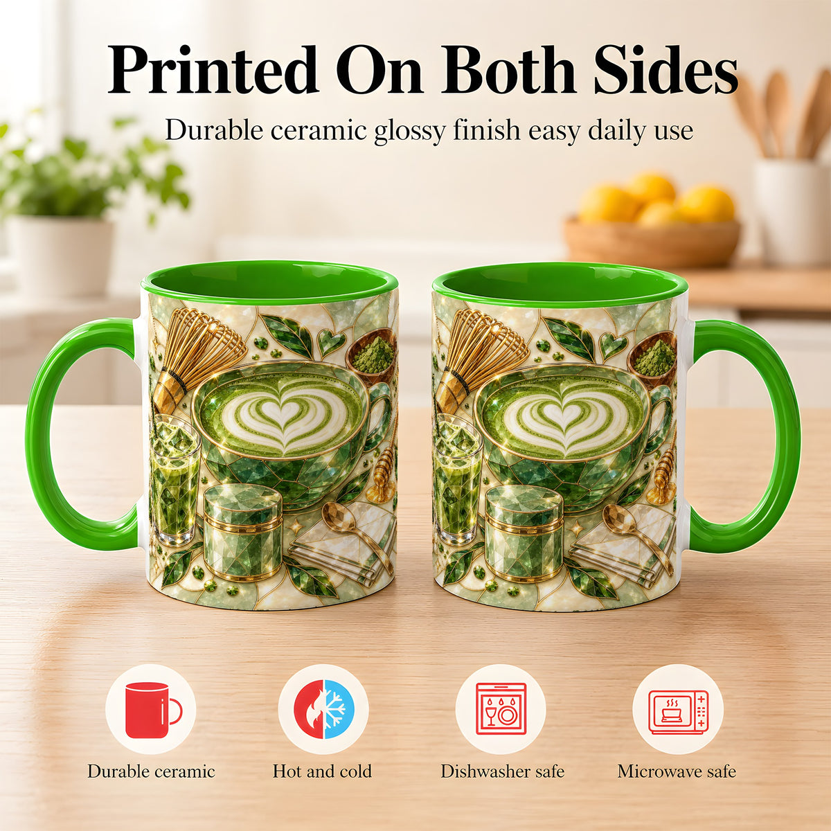 #pl[11oz|Green] Matcha Latte Coffee Mug, Green Tea Mug, Ceramic Cup