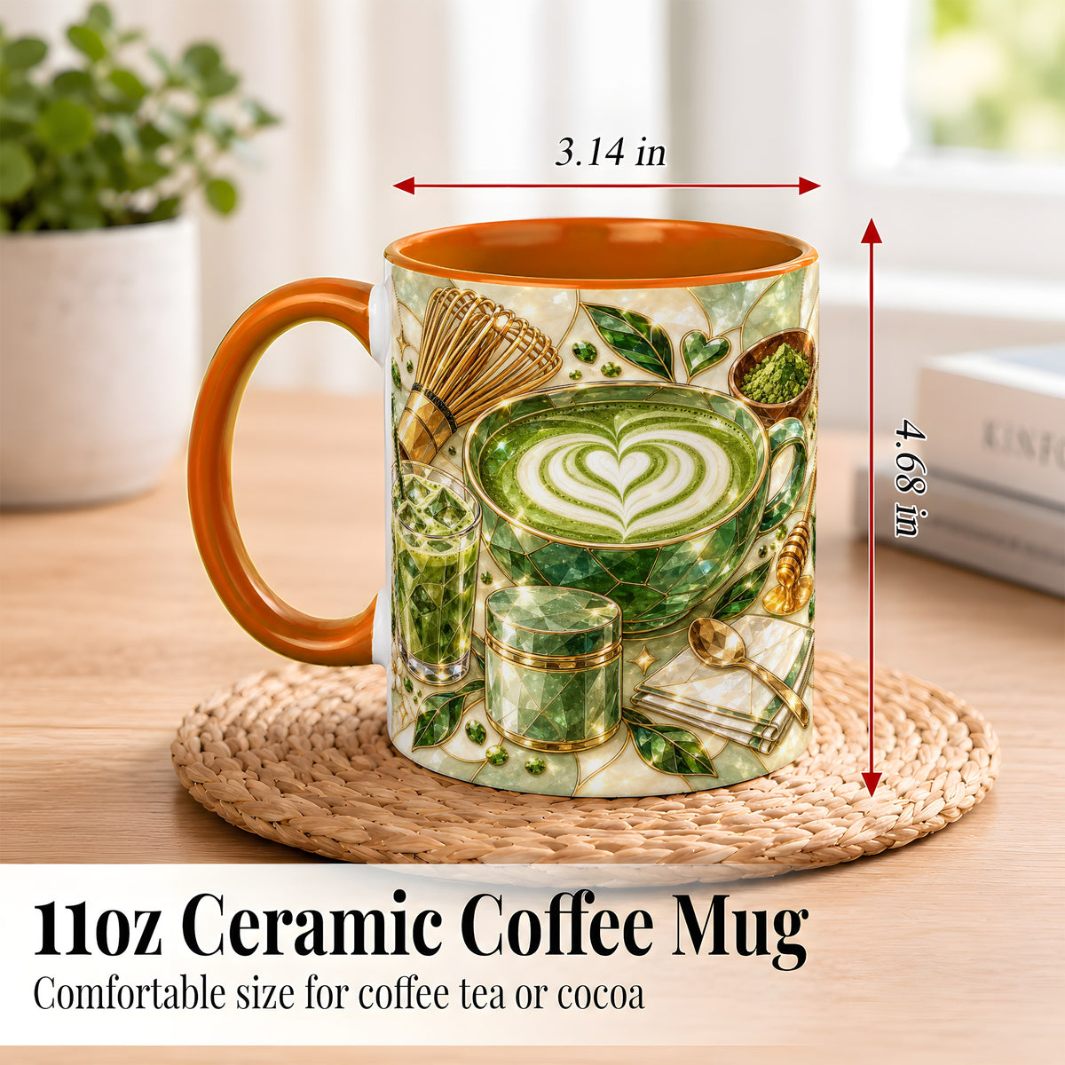 #pl[11oz|Orange] Matcha Latte Coffee Mug, Green Tea Mug, Ceramic Cup