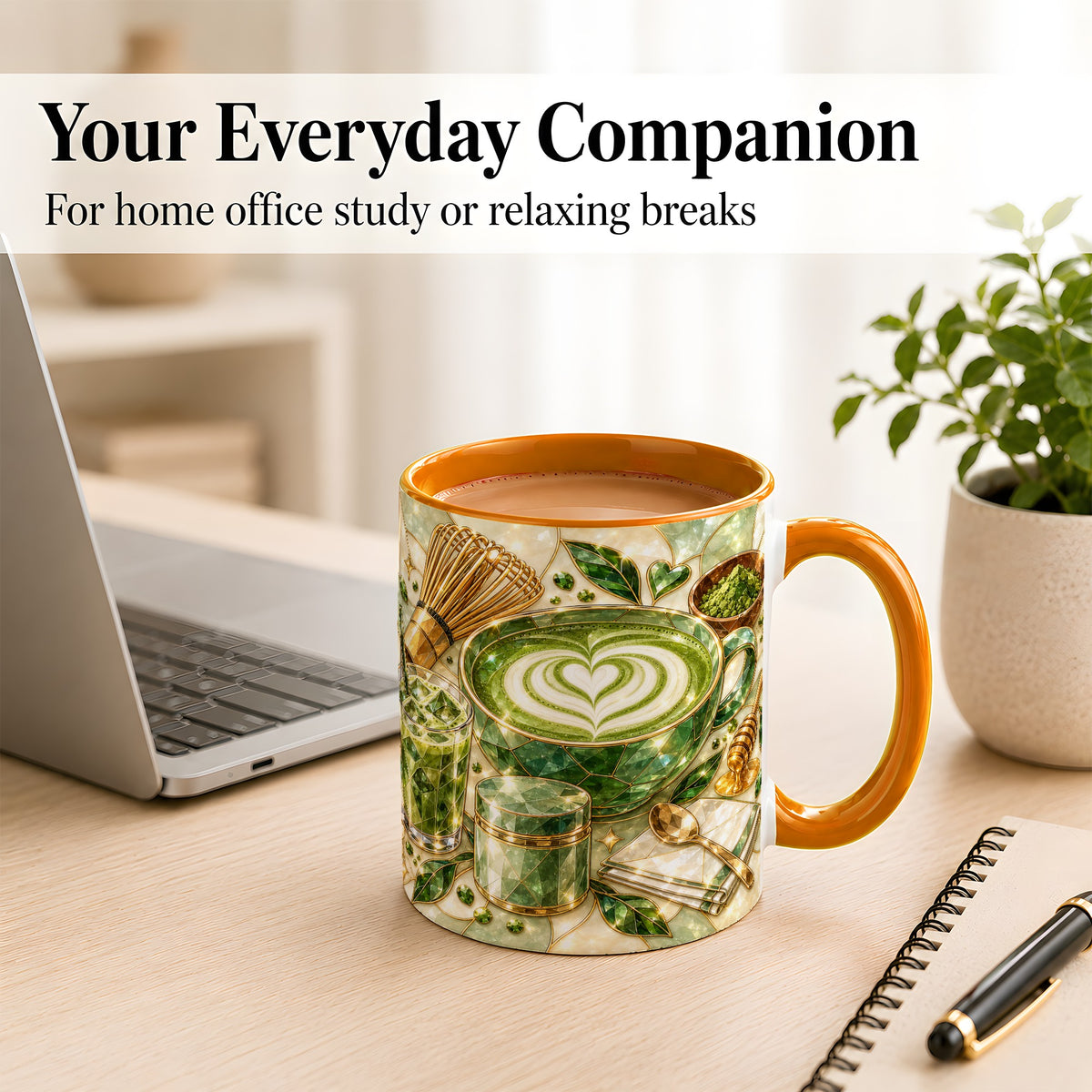 #pl[11oz|Orange] Matcha Latte Coffee Mug, Green Tea Mug, Ceramic Cup
