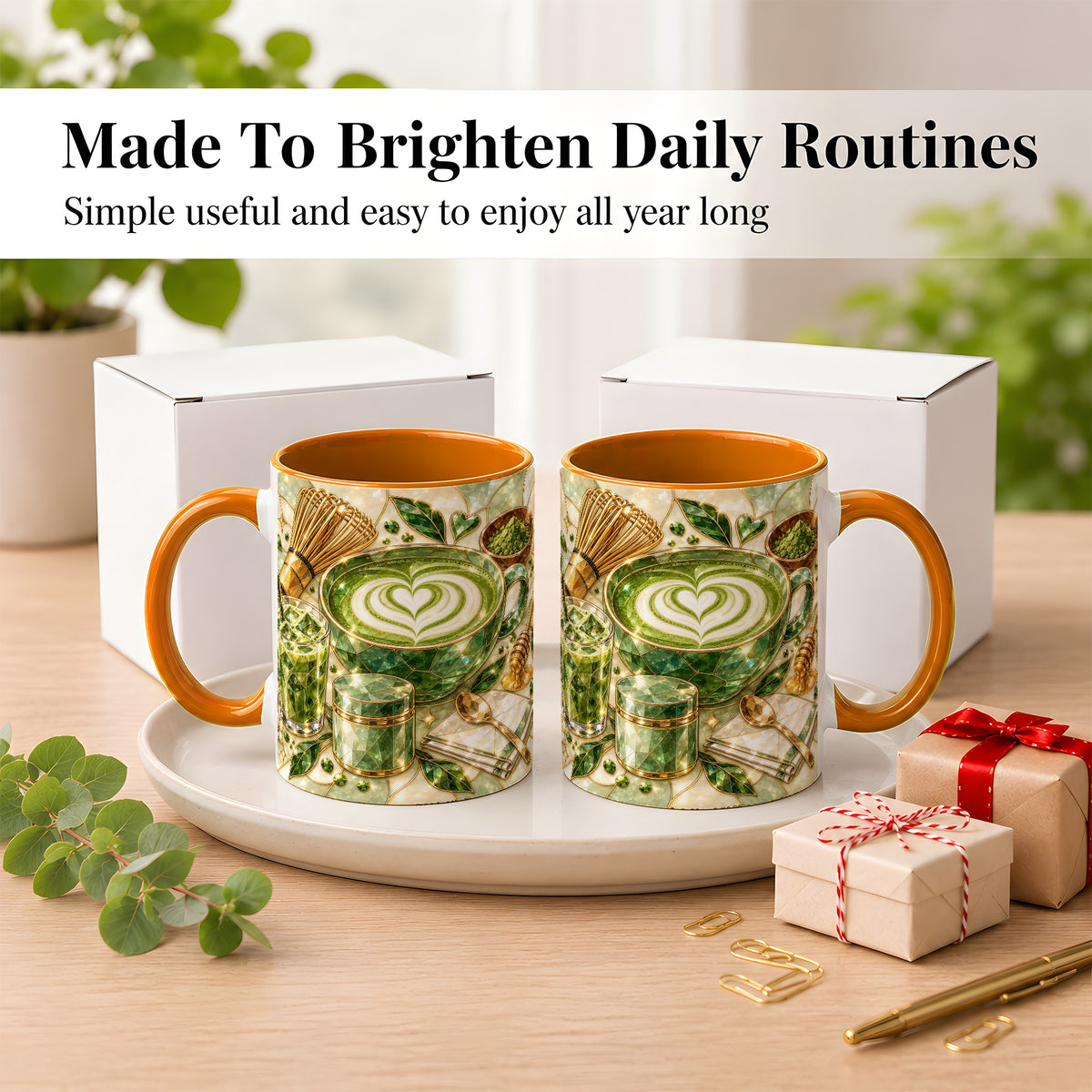 #pl[11oz|Orange] Matcha Latte Coffee Mug, Green Tea Mug, Ceramic Cup