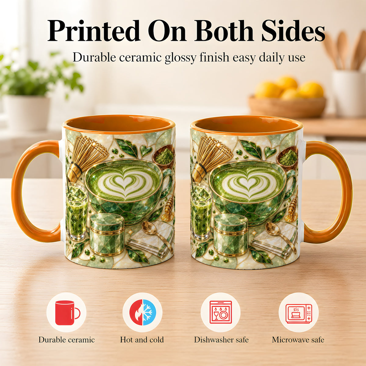#pl[11oz|Orange] Matcha Latte Coffee Mug, Green Tea Mug, Ceramic Cup