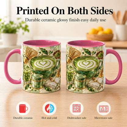 #pl[11oz|Pink] Matcha Latte Coffee Mug, Green Tea Mug, Ceramic Cup