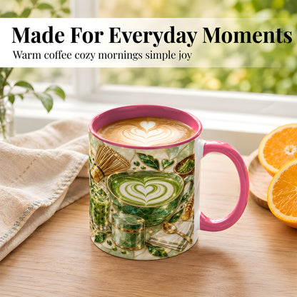 #pl[11oz|Pink] Matcha Latte Coffee Mug, Green Tea Mug, Ceramic Cup