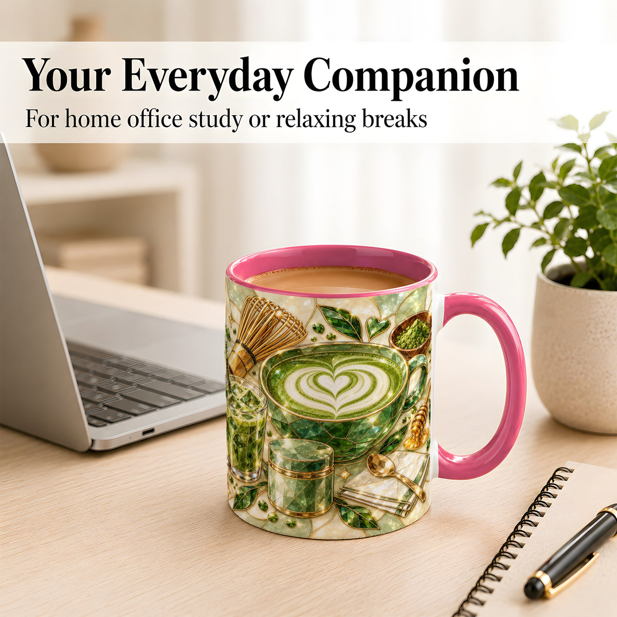#pl[11oz|Pink] Matcha Latte Coffee Mug, Green Tea Mug, Ceramic Cup