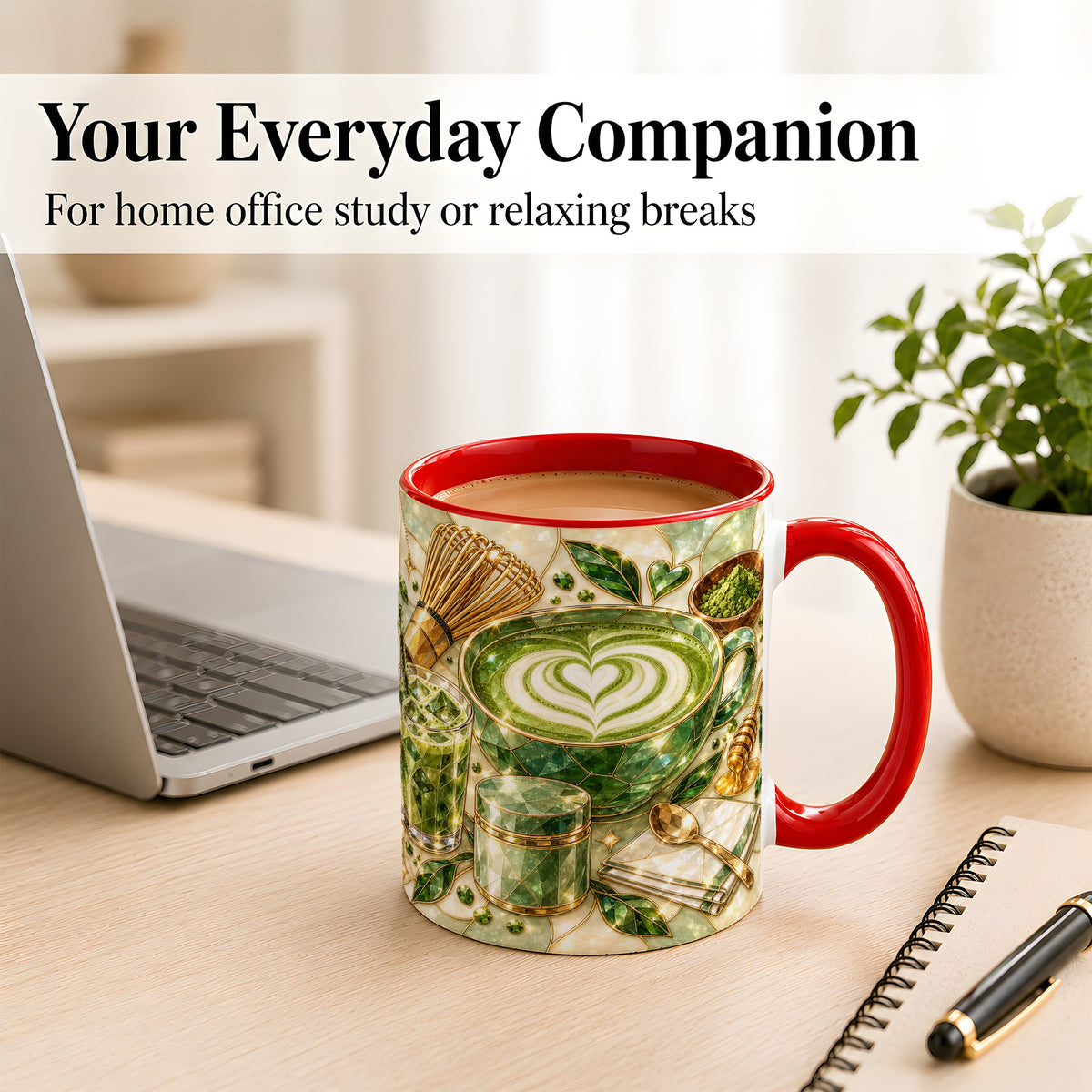 #pl[11oz|Red] Matcha Latte Coffee Mug, Green Tea Mug, Ceramic Cup