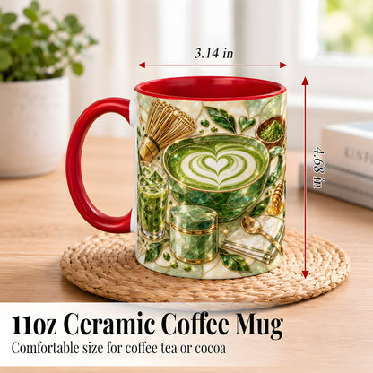 #pl[11oz|Red] Matcha Latte Coffee Mug, Green Tea Mug, Ceramic Cup