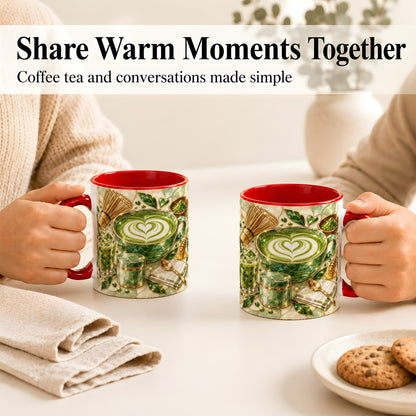 #pl[11oz|Red] Matcha Latte Coffee Mug, Green Tea Mug, Ceramic Cup