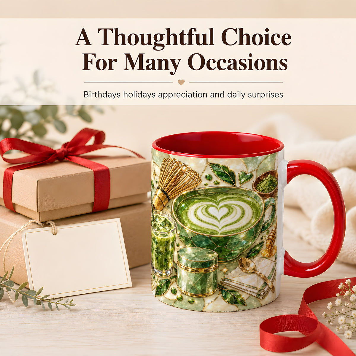 #pl[11oz|Red] Matcha Latte Coffee Mug, Green Tea Mug, Ceramic Cup