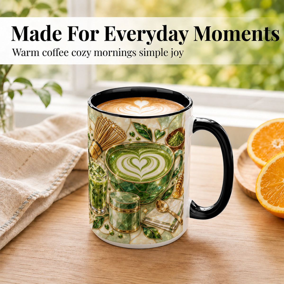 #pl[15oz|Black] Matcha Latte Coffee Mug, Green Tea Mug, Ceramic Cup